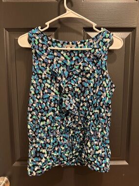 Halogen Blue, Teal & Black Abstract Ruffle Top